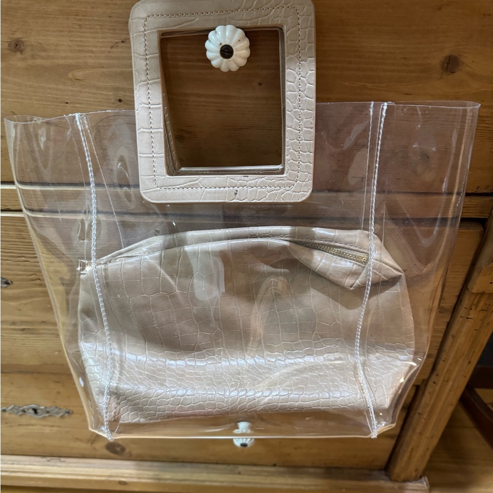 Clear Tote with Cream Croc-Embossed Pouch